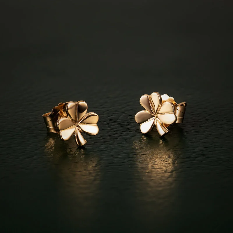 14k Gold Irish Shamrock Stud Earrings 8...