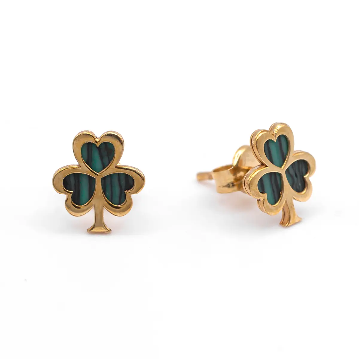 10k Gold Malachite Irish Shamrock Earrings...