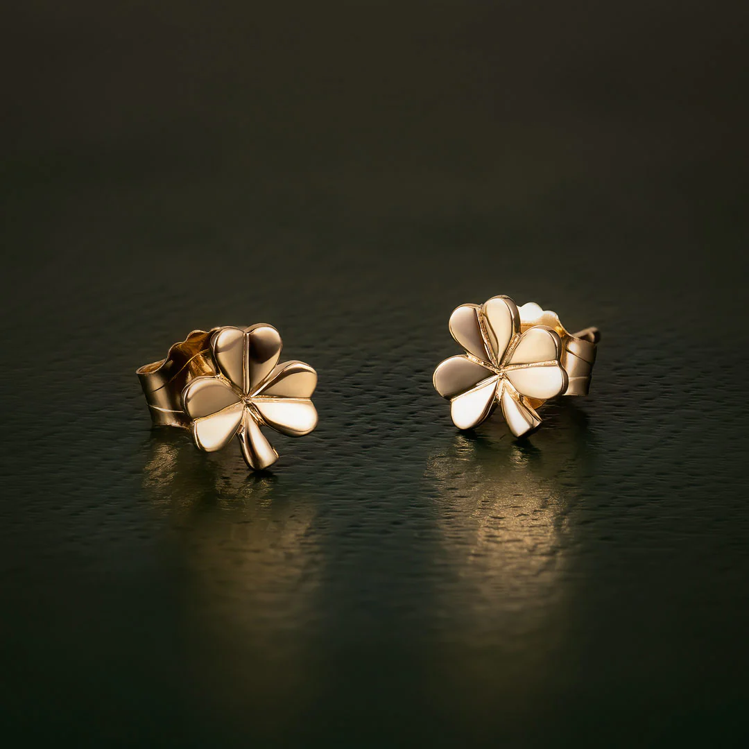 Gold Irish Shamrock Stud Earrings Photo 2 
