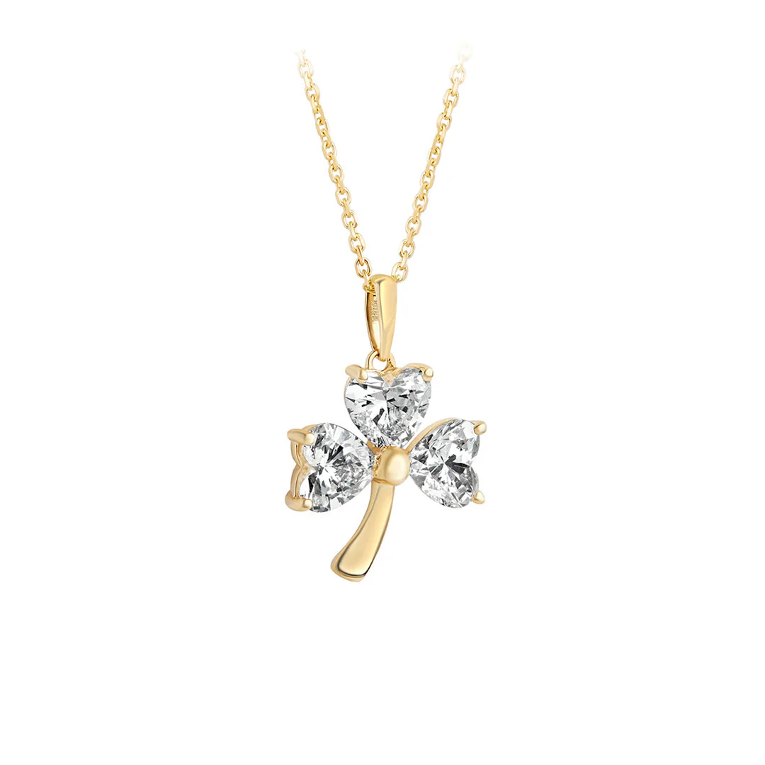 Lab Diamond Gold Shamrock Necklace