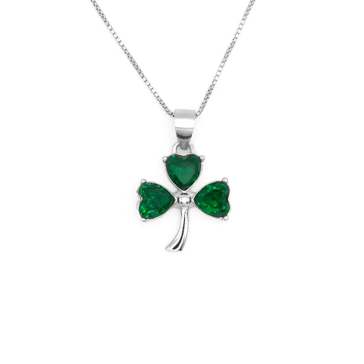 Silver Irish Shamrock Necklace With Green Crystals