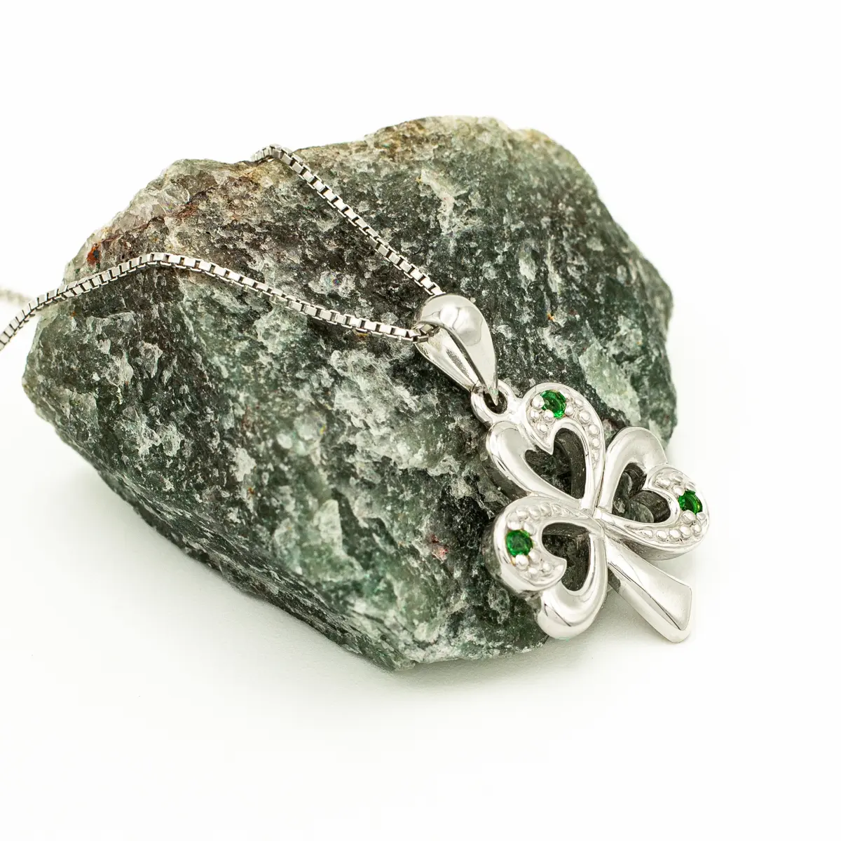 Silver Shamrock Necklace With Synthetic Emeralds Photo 4 