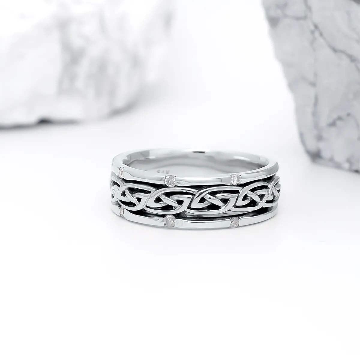 14k White Gold Ladies Diamond Set Celtic Knot Wedding Ring