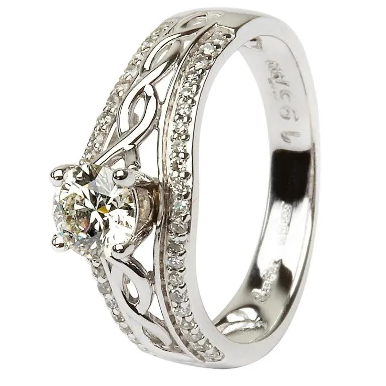 14k White Gold Celtic Knot Diamond Engagement Ring