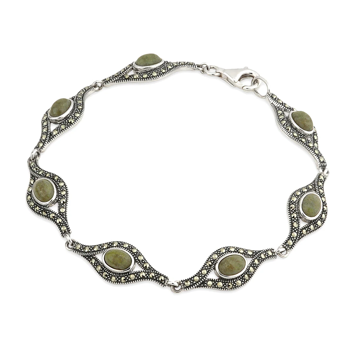 Connemara Marble & Marcasite Celtic Bracelet in Sterling Silver
