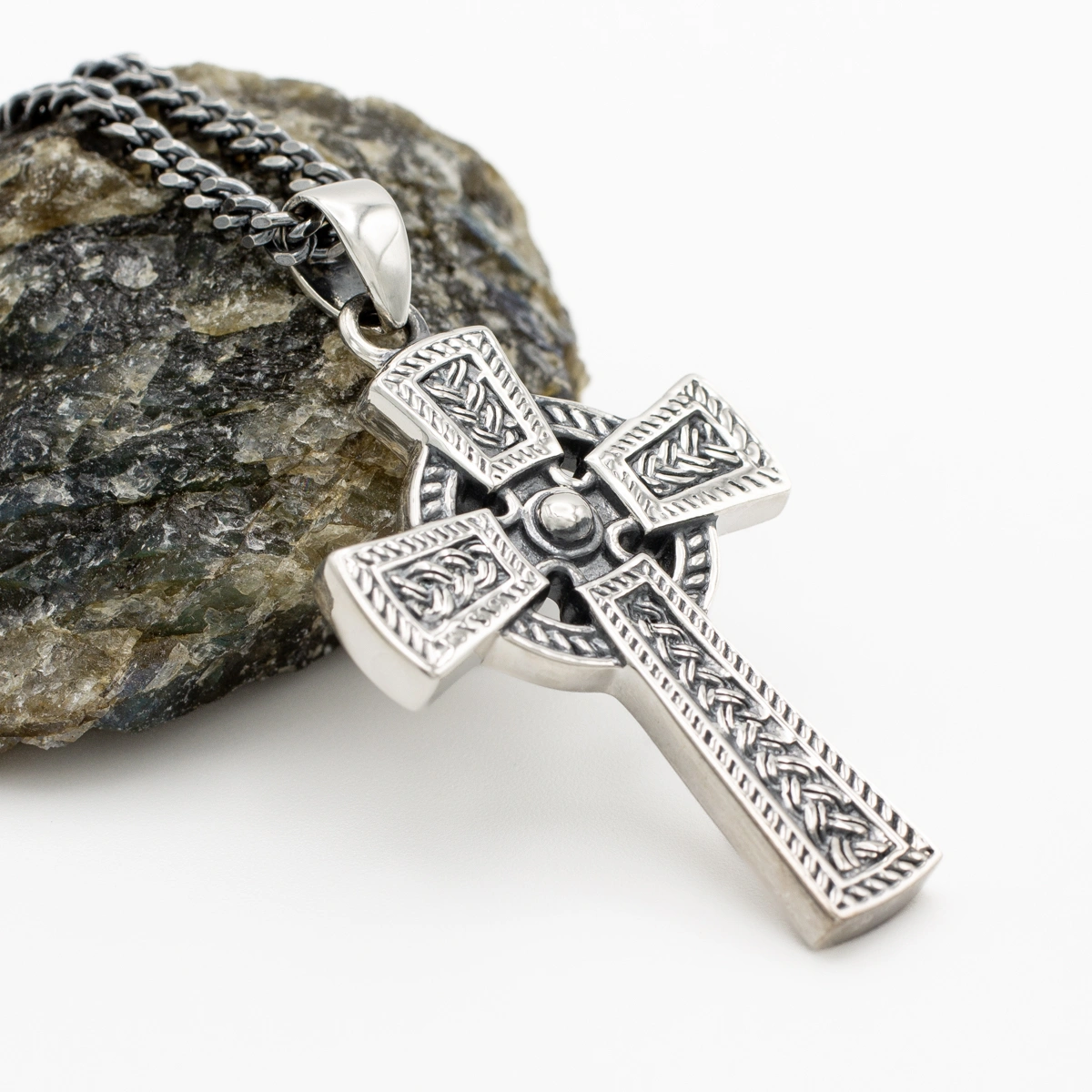 Gents Oxidized Sterling Silver Celtic Cross Pendant Photo 2 