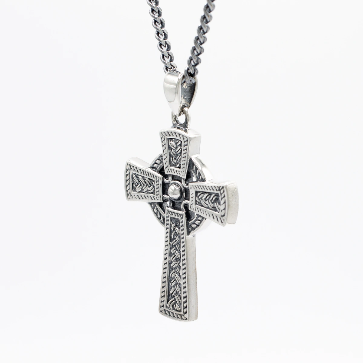 Gents Oxidized Sterling Silver Celtic Cross Pendant Photo 3 