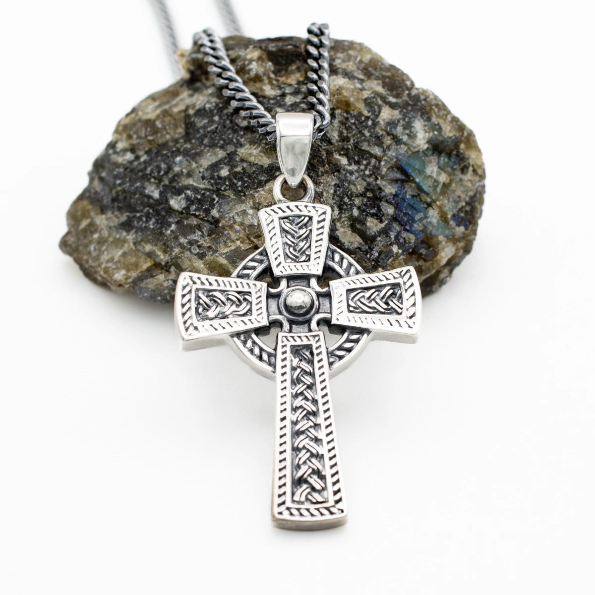 Gents Oxidized Sterling Silver Celtic Cross Pendant