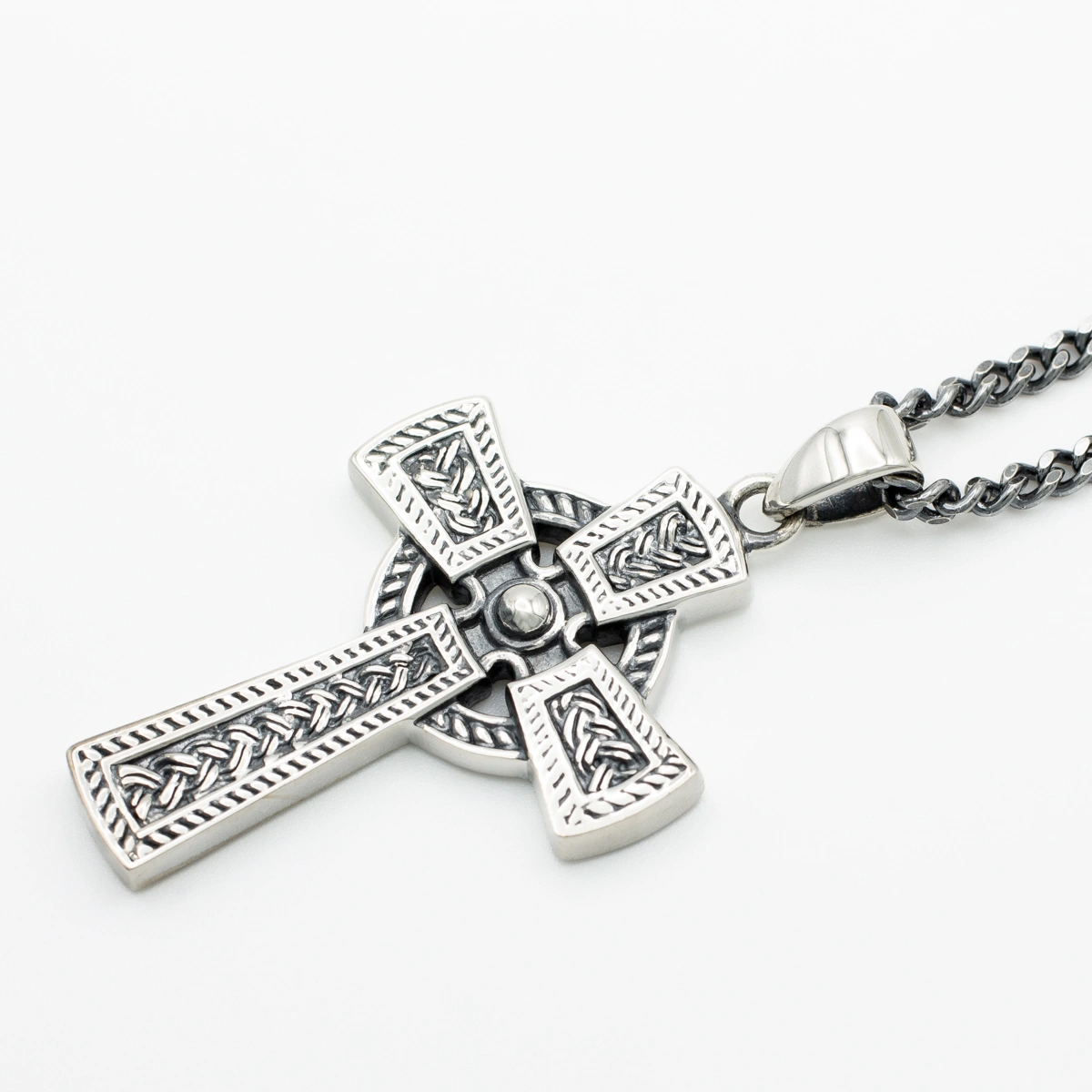 Gents Oxidized Sterling Silver Celtic Cross Pendant Photo 7 