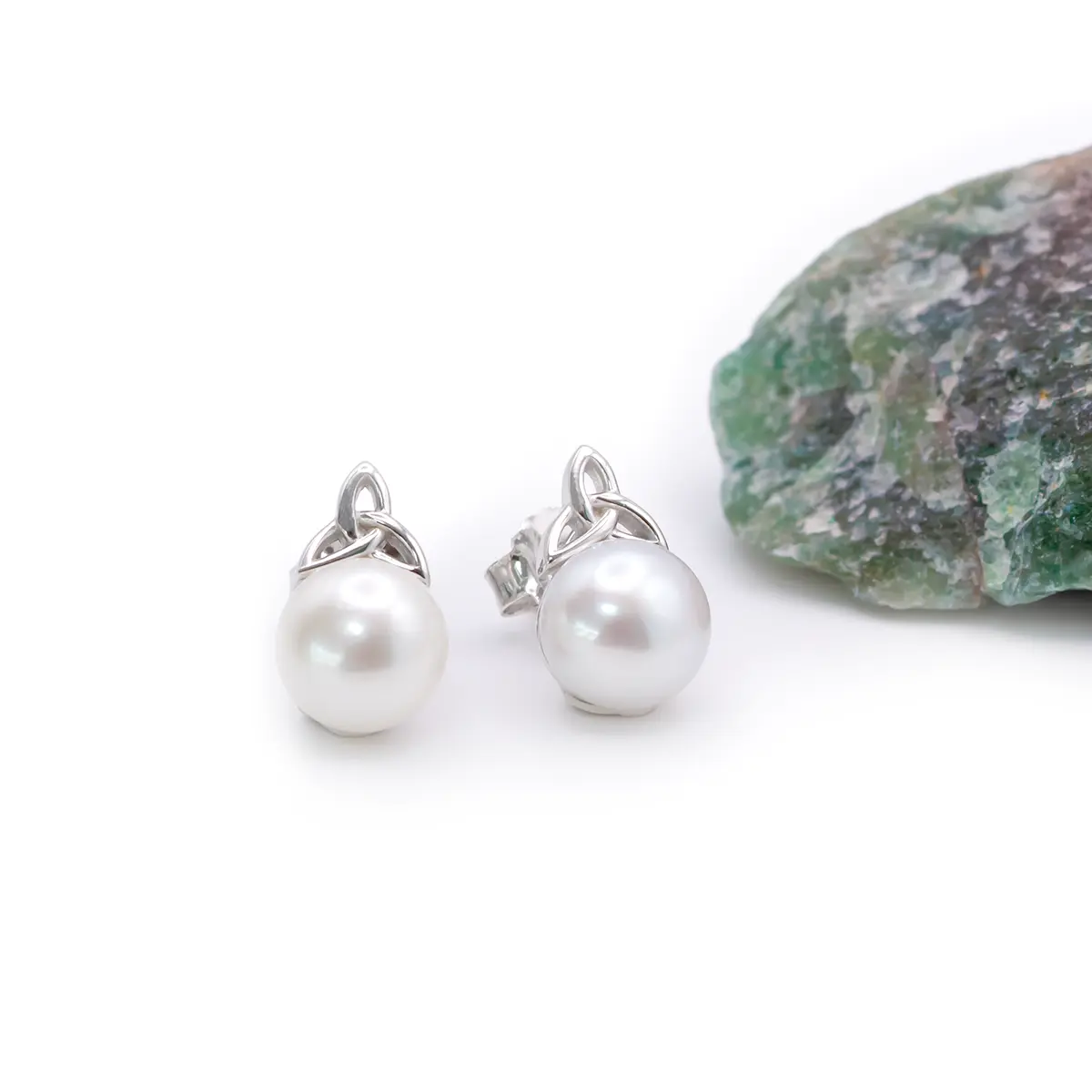Freshwater Pearl Silver Trinity Knot Earrings...