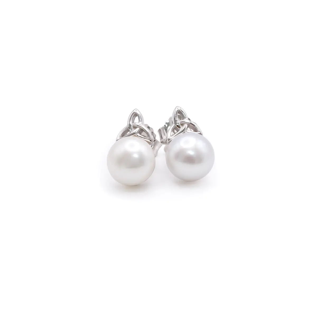 Freshwater Pearl Silver Trinity Knot Earrings Photo 4 