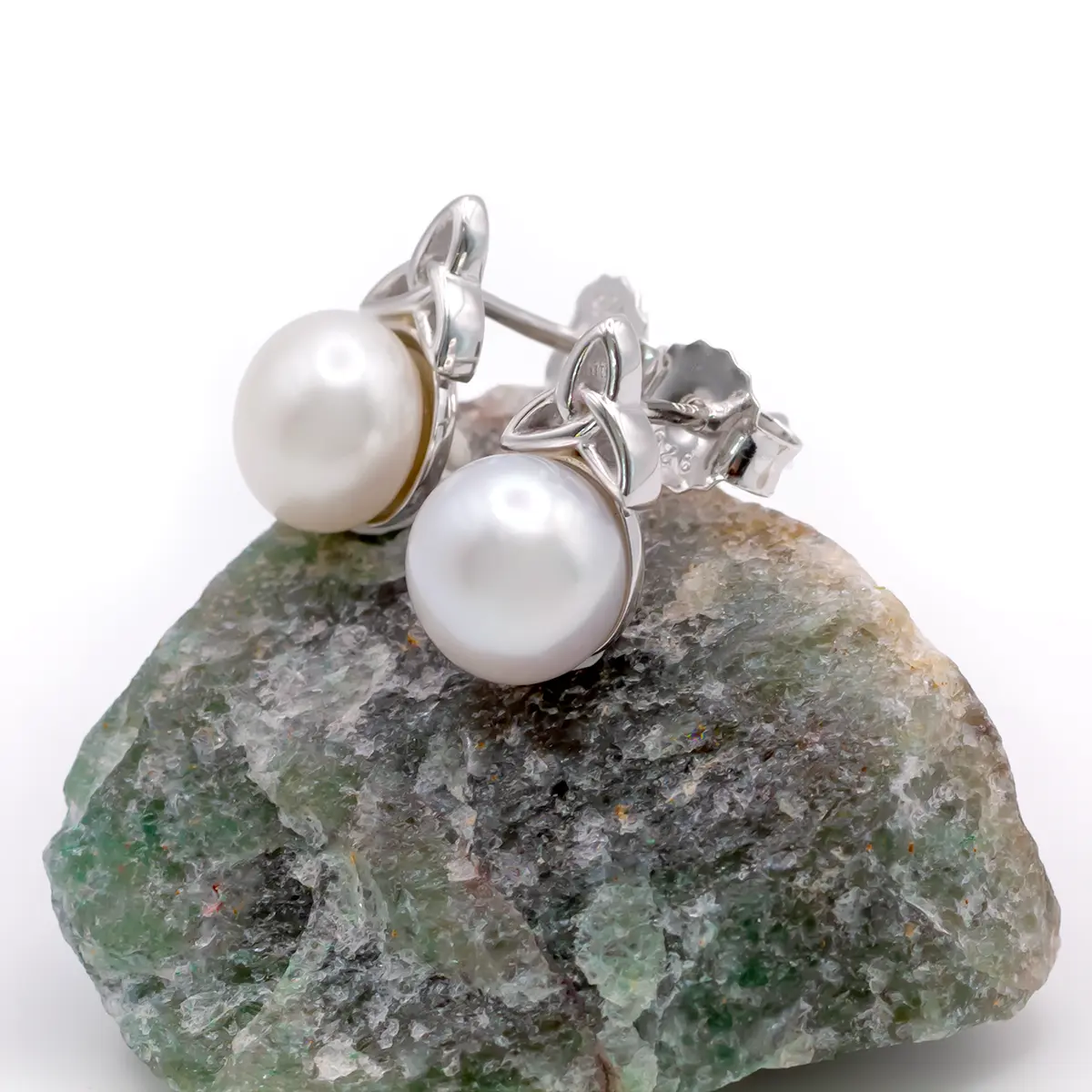 Freshwater Pearl Silver Trinity Knot Earrings Photo 3 