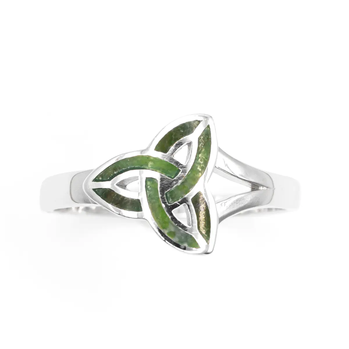 Silver Connemara Marble Trinity Knot Ring 1...