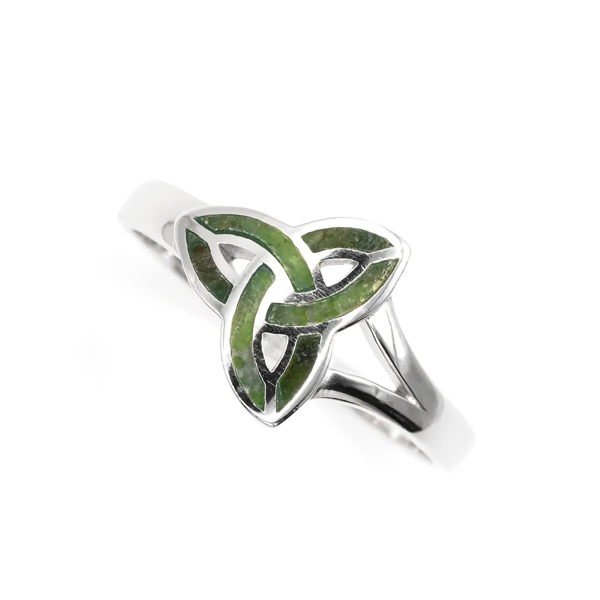 Silver Connemara Marble Trinity Knot Ring 2...