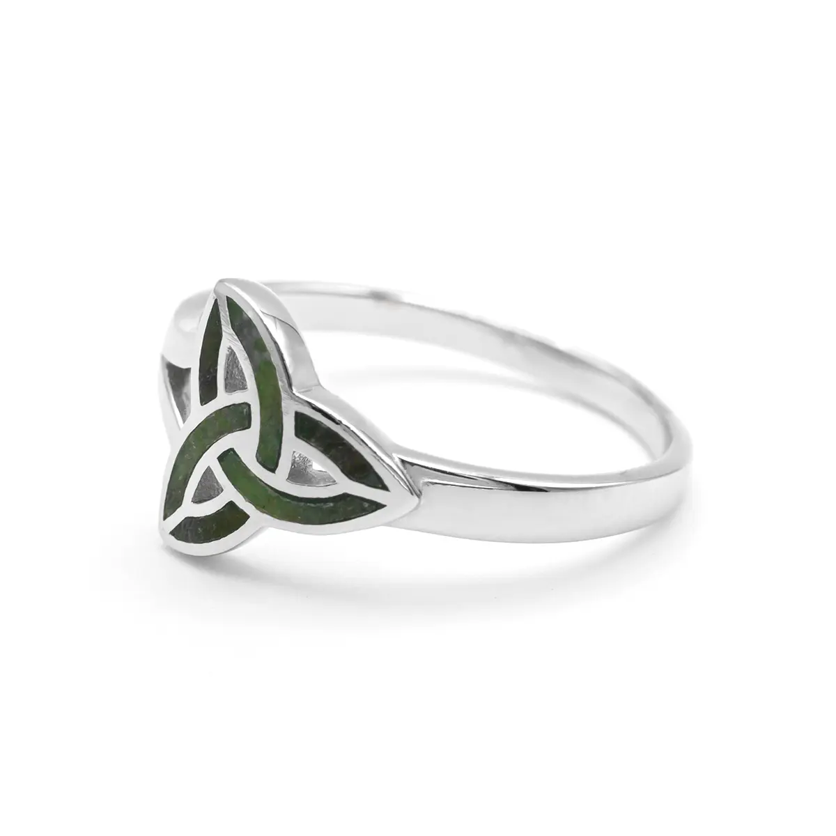 Silver Connemara Marble Trinity Knot Ring 3...