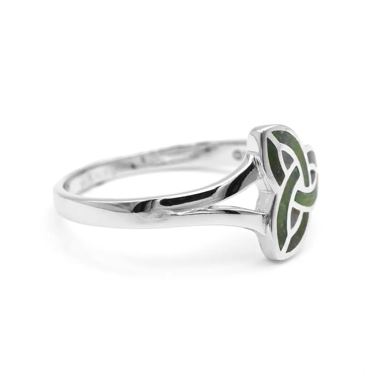 Silver Connemara Marble Trinity Knot Ring 4...