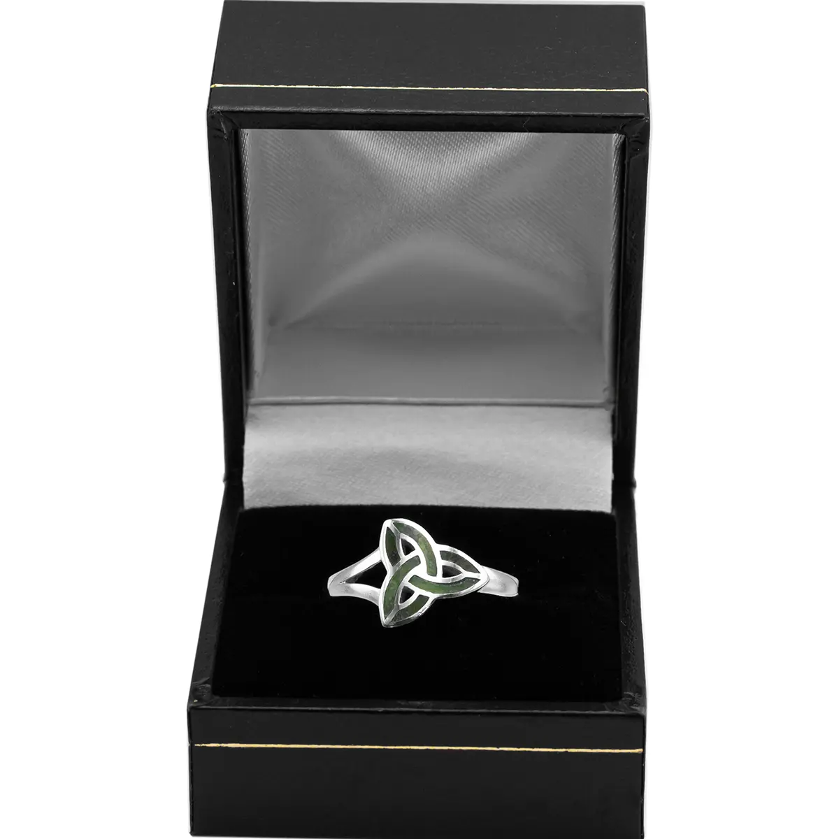 Silver Connemara Marble Trinity Knot Ring 5...