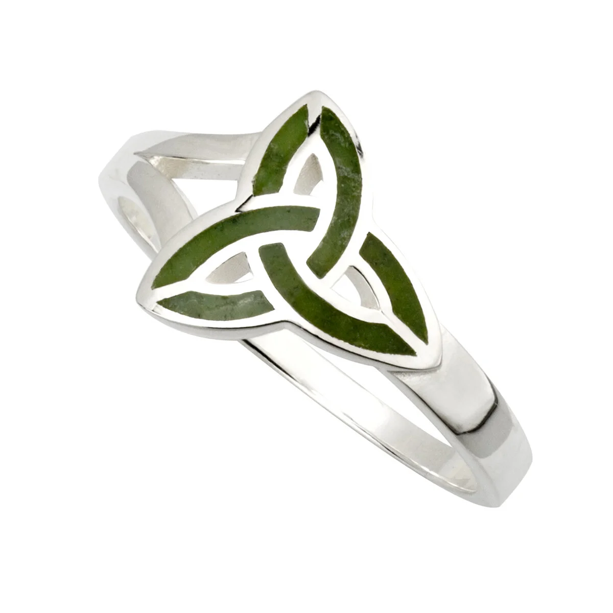 Silver Connemara Marble Trinity Knot Ring...