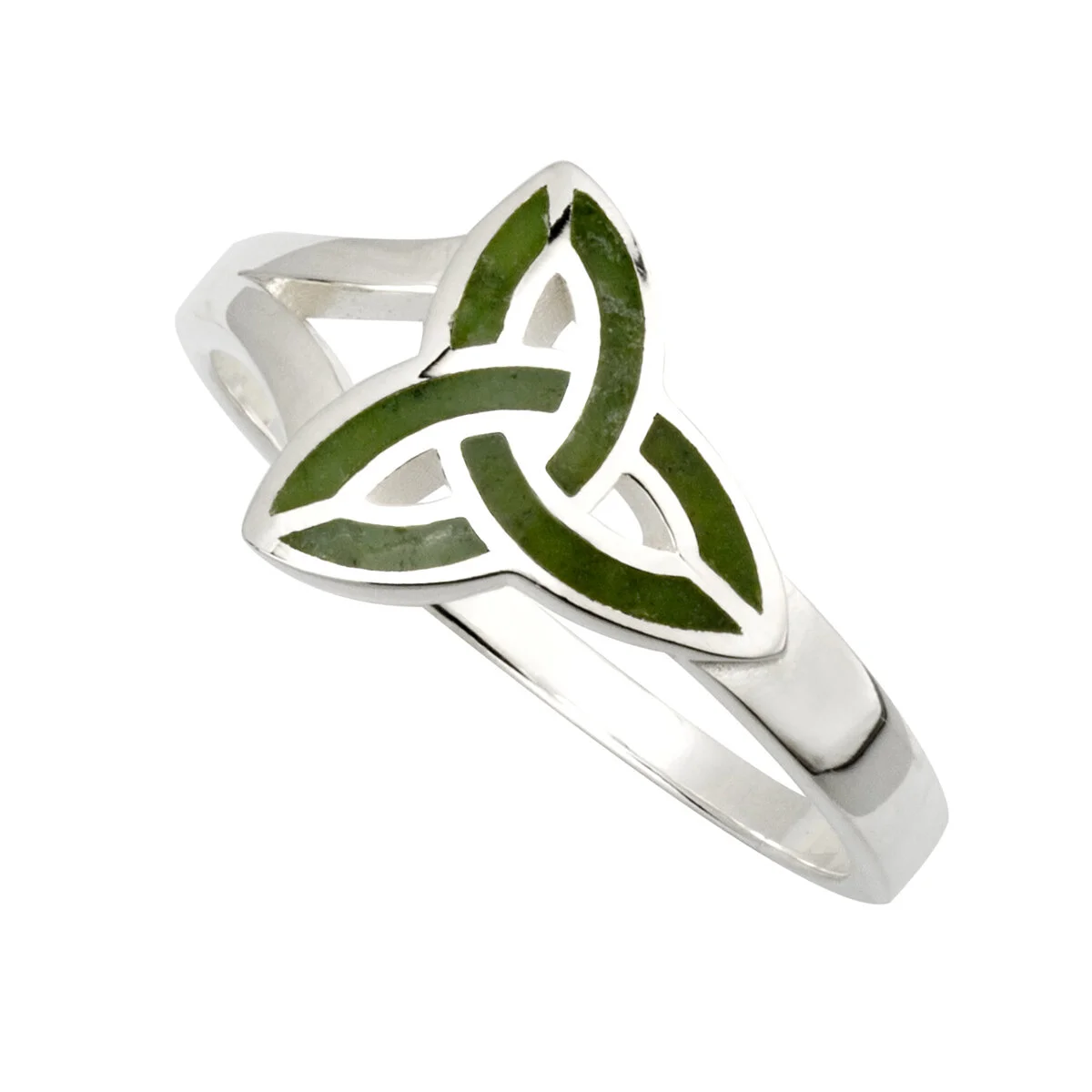 Silver Connemara Marble Trinity Knot Ring 6...