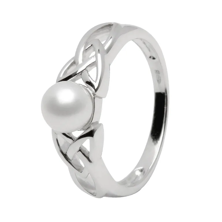 Silver Trinity Knot Pearl Ring...