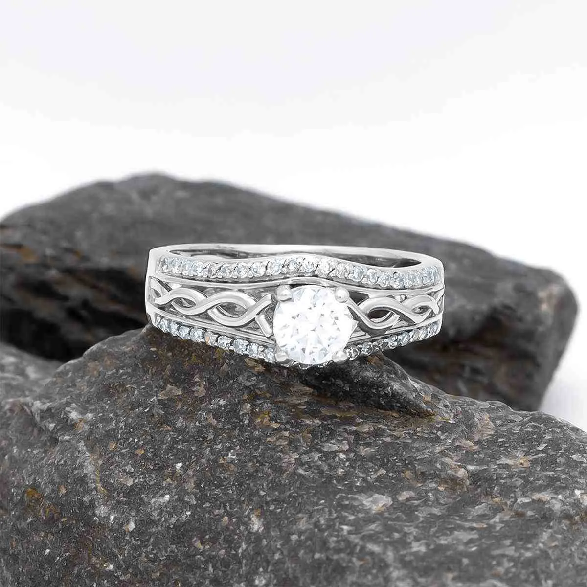 1 Celtic Knot Diamond Engagement And Wedding Ring Set...