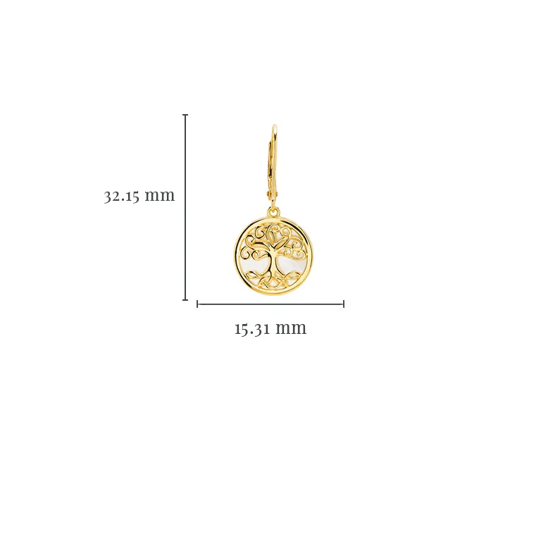 14K Gold Vermeil Tree of Life Earrings set with Mother of Pearl Photo 2 