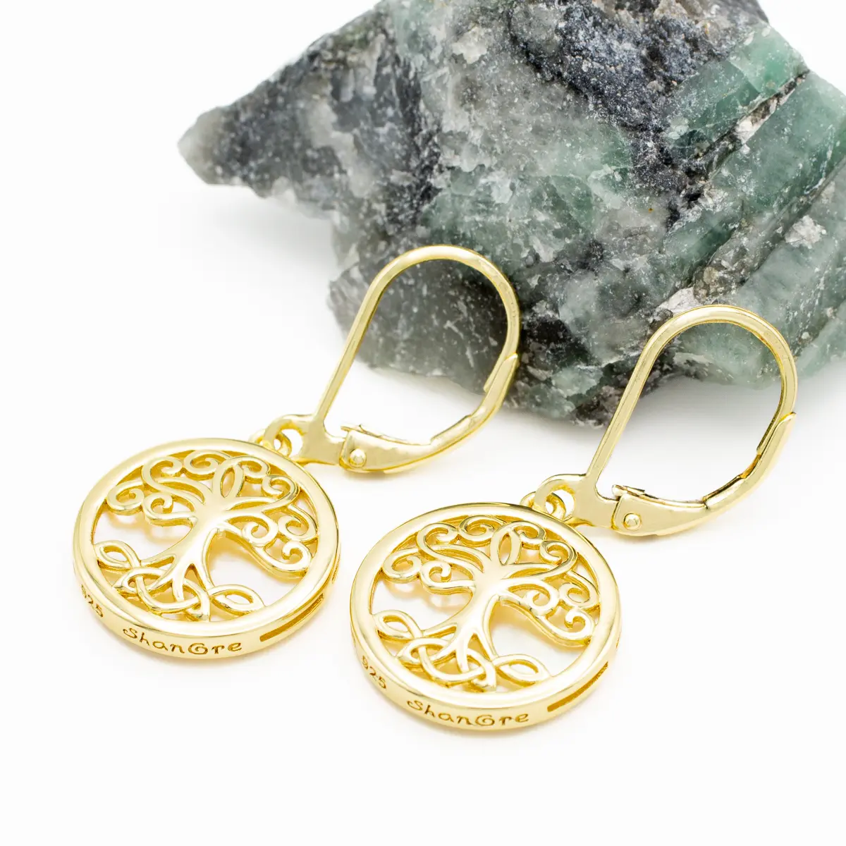 14K Gold Vermeil Tree of Life Earrings set with Mother of Pearl Photo 2 