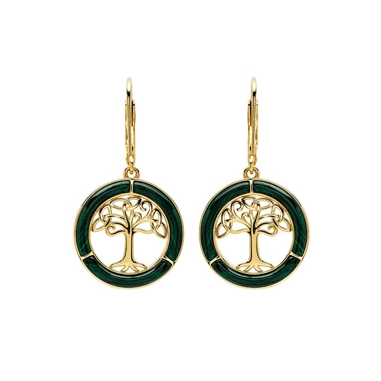 Gold Vermeil Malachite Tree of Life Earrings