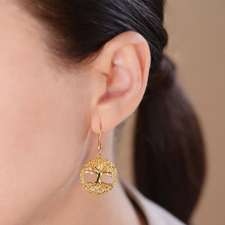 Gold Vermeil Tree of Life Drop Earrings Photo 4 