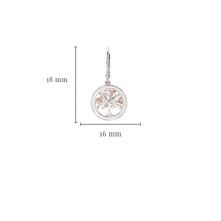 Silver & Rose Gold Tree of Life Earrings with Cubic Zirconia & White Enamel Photo 2 
