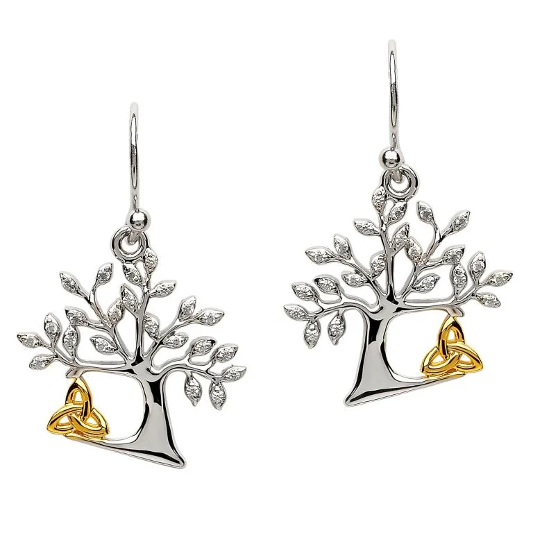 Silver Tree of Life Earrings Adorned With Cubic Zirconia