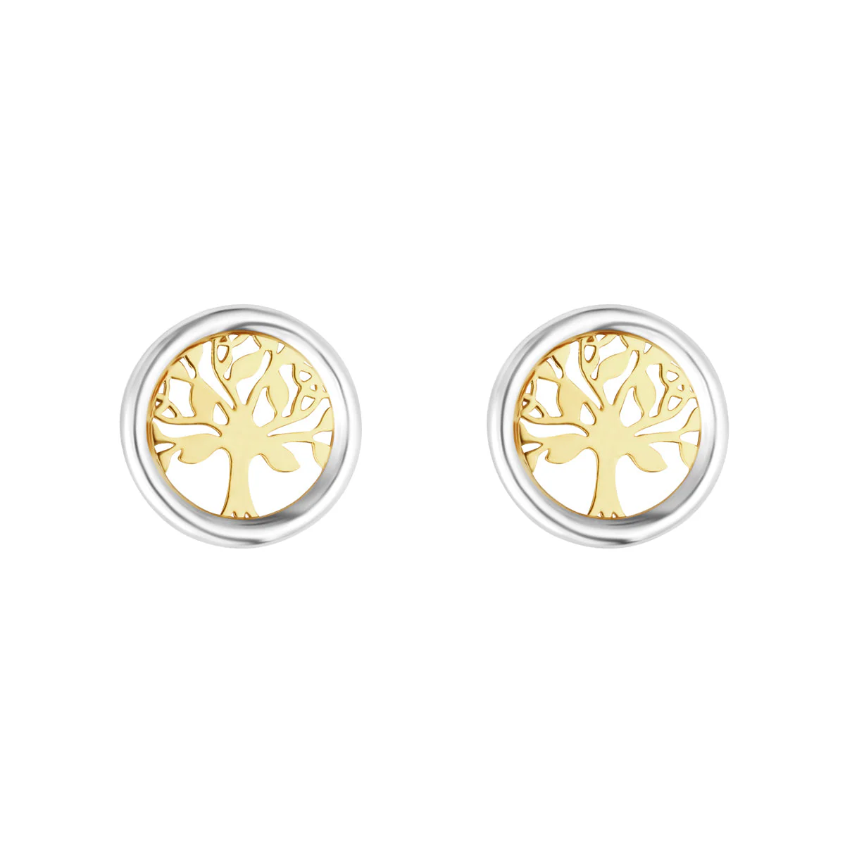 Two Tone Gold Tree Of Life Stud Earrings