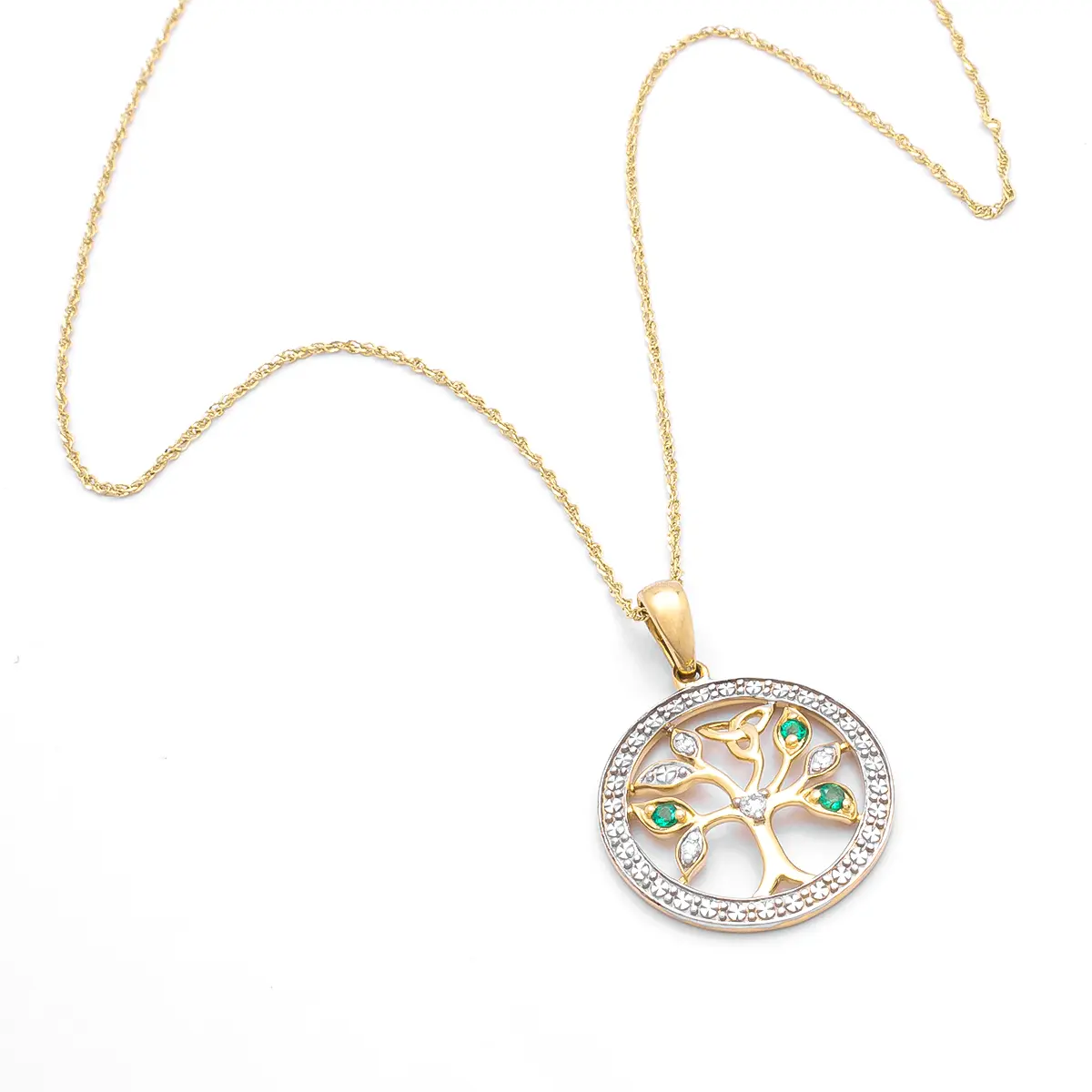 14k Gold Celtic Tree Of Life Pendant With Diamonds And Emeralds Photo 3 