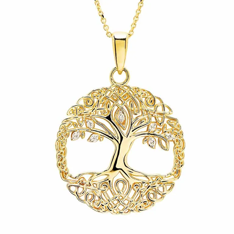 14k Gold Diamond Celtic Tree of Life Necklace