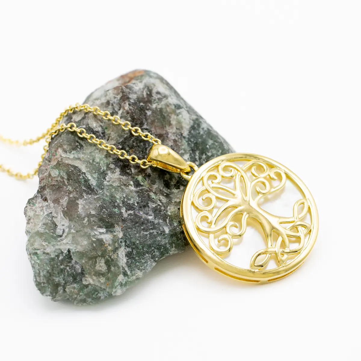 14K Gold Vermeil Tree of Life Necklace set with Mother of Pearl Photo 4 