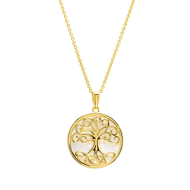 14K Gold Vermeil Tree of Life Necklace set with Mother of Pearl Photo 2 