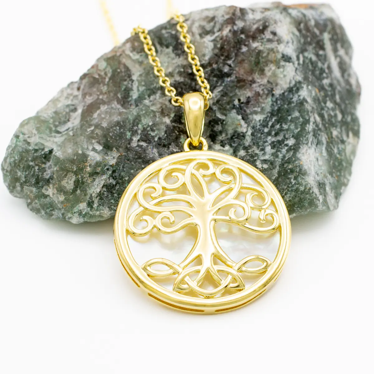 14K Gold Vermeil Tree of Life Necklace set with Mother of Pearl Photo 2 