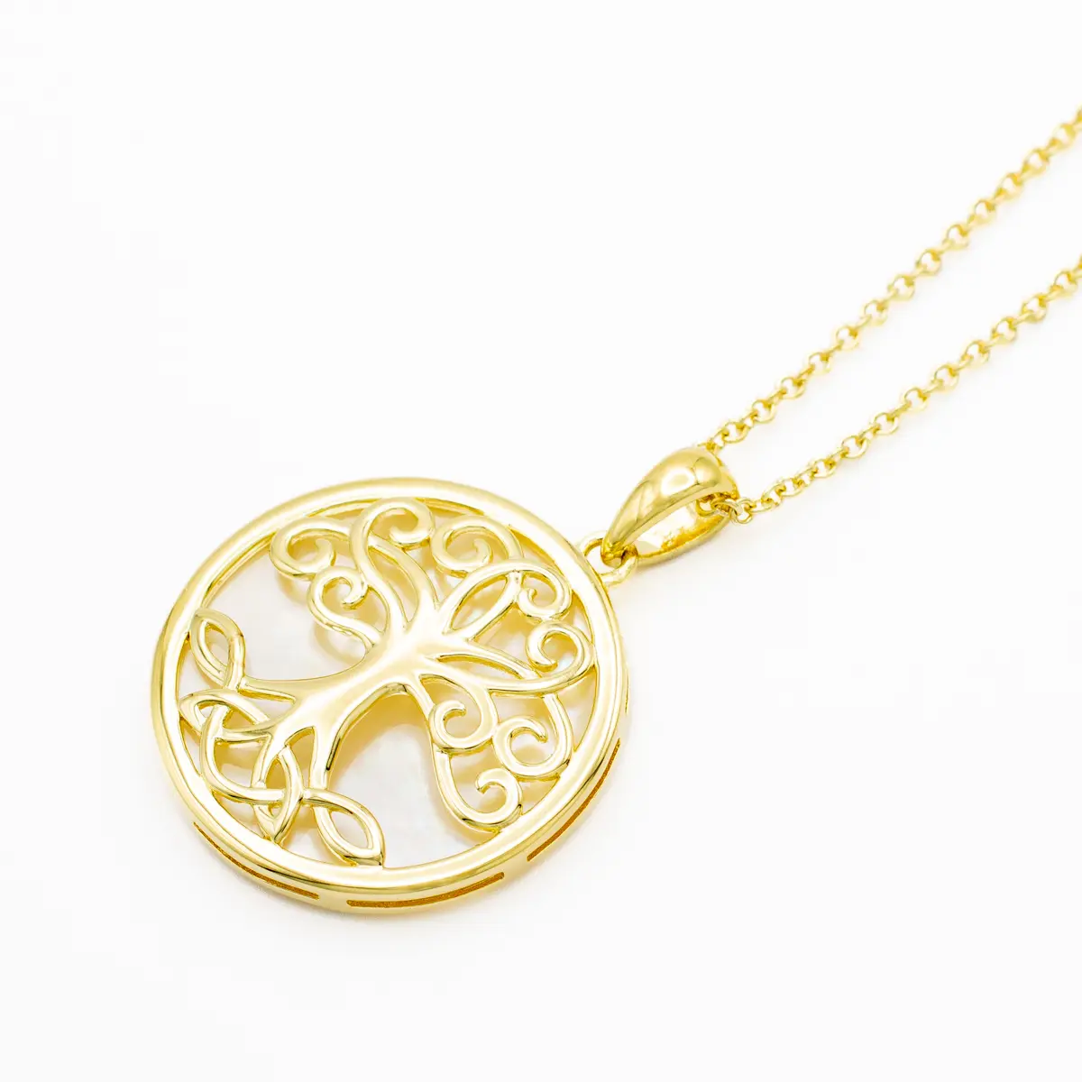 14K Gold Vermeil Tree of Life Necklace set with Mother of Pearl