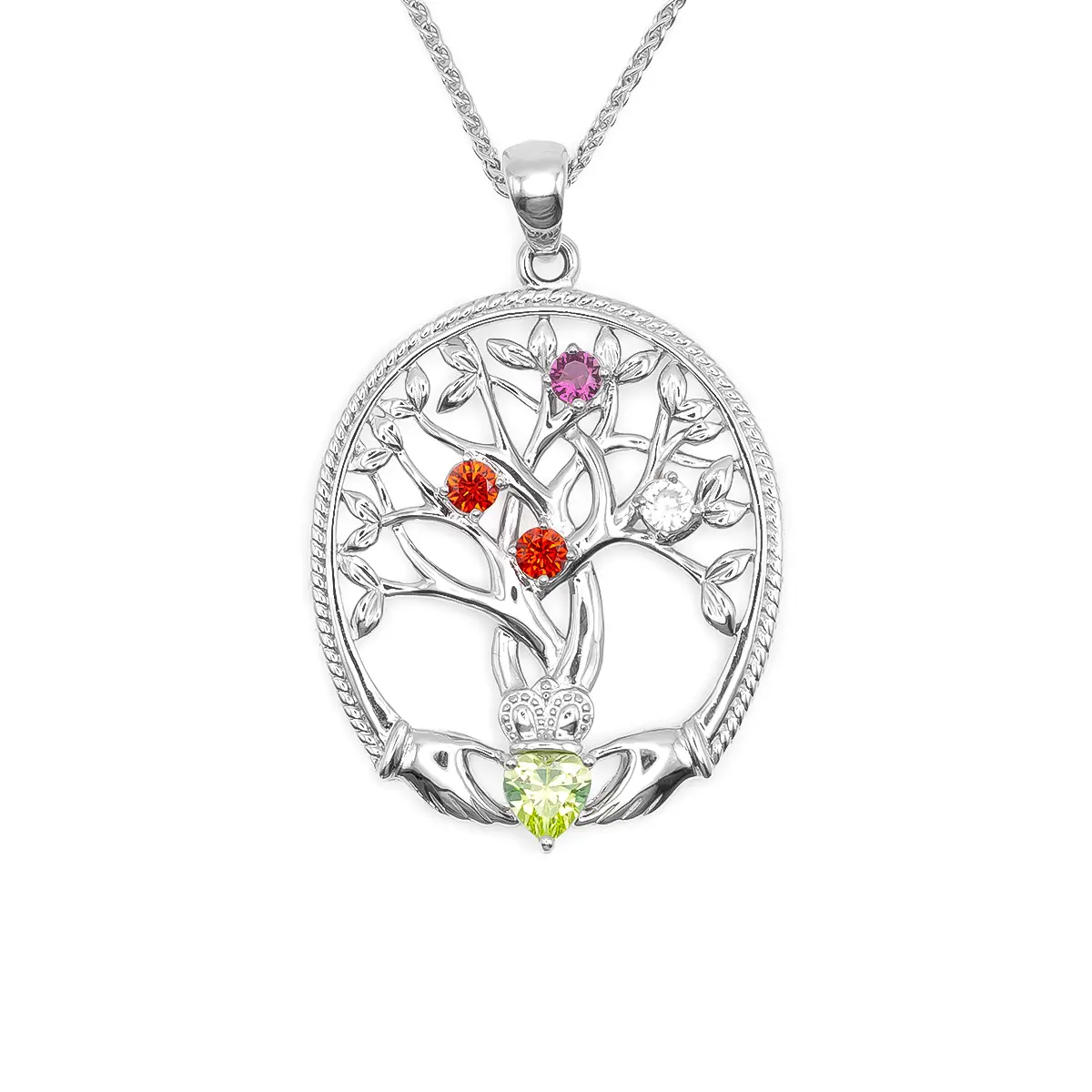 4 Stone Family Claddagh Tree of Life Necklace Photo 3 