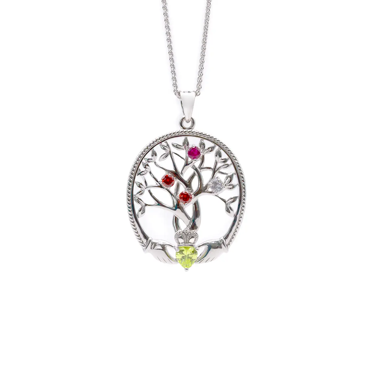 4 Stone Family Claddagh Tree of Life Necklace Photo 6 