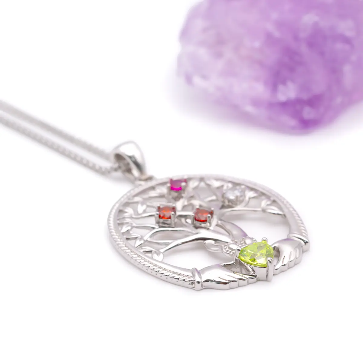 4 Stone Family Claddagh Tree of Life Necklace Photo 7 