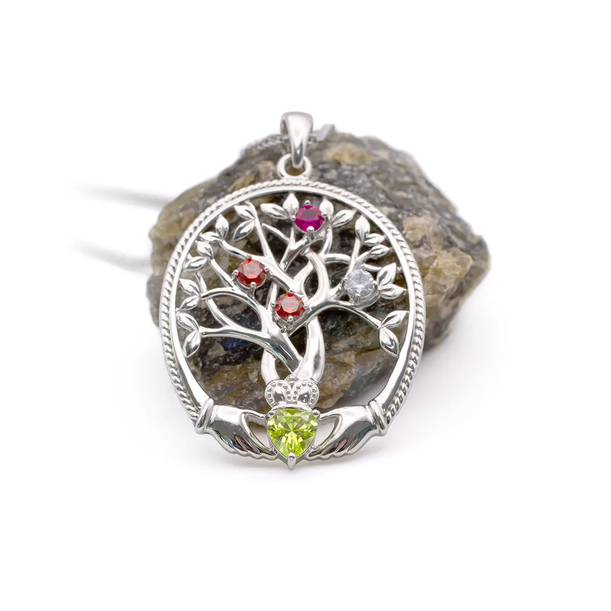 4 Stone Family Claddagh Tree of Life Necklace Photo 9 