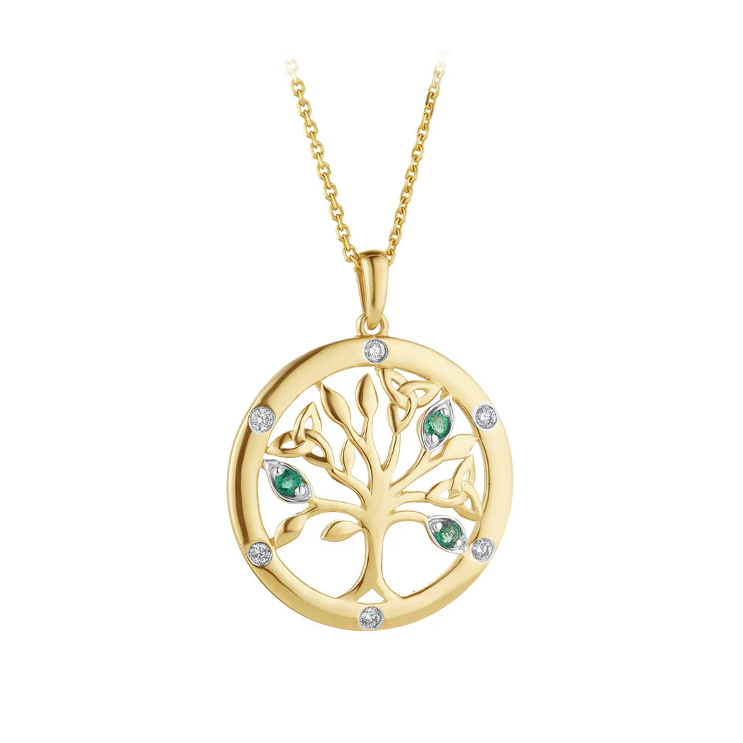 Gold Tree of Life Necklace with Emeralds & Diamonds