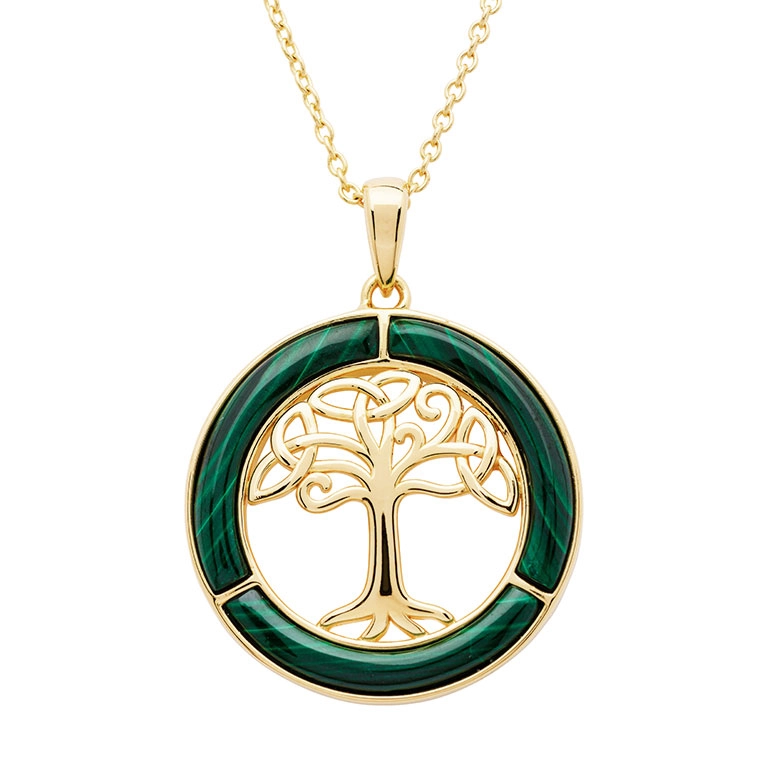Gold Vermeil Malachite Tree of Life Necklace