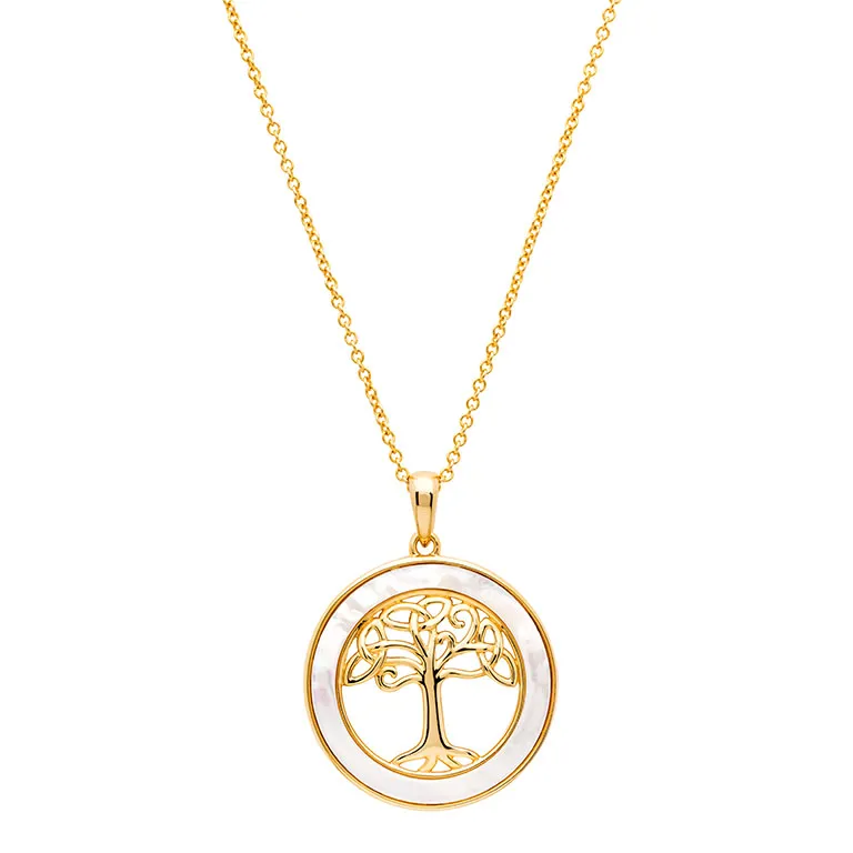 Gold Vermeil Mother of Pearl Tree of Life Necklace Photo 2 