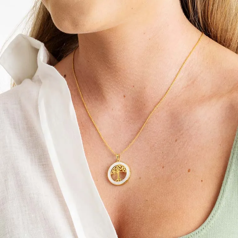 Gold Vermeil Mother of Pearl Tree of Life Necklace Photo 4 