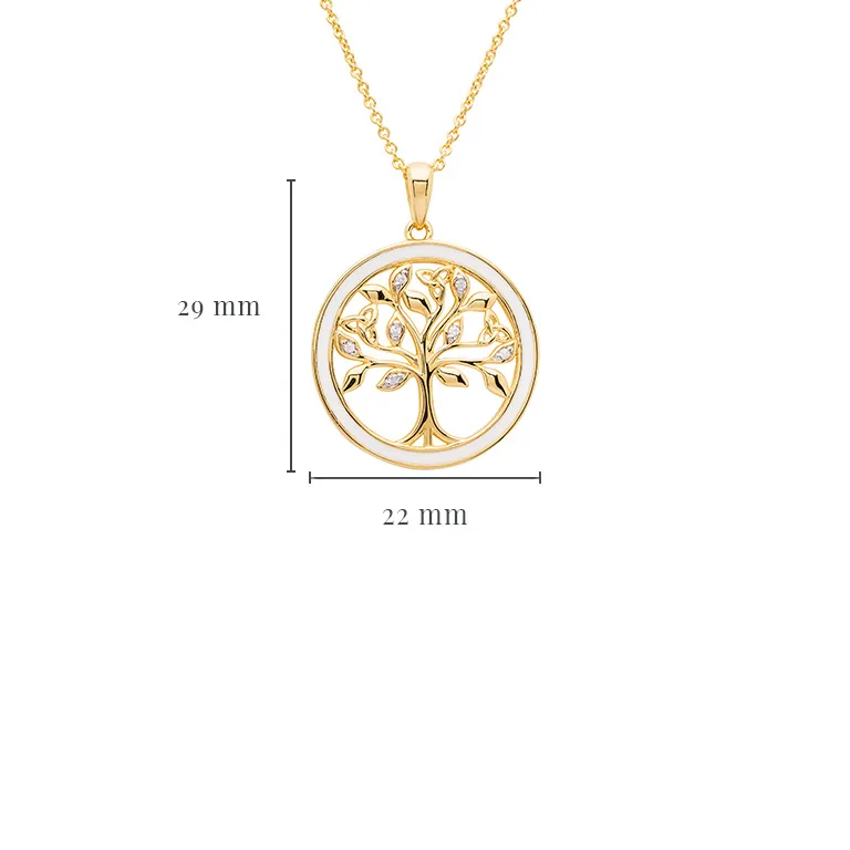 Gold Vermeil Tree of Life Necklace with Cubic Zirconia Crystals & White Enamel Photo 3 