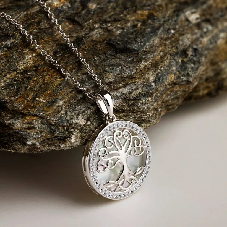 Mother of Pearl Silver Tree of Life Necklace Photo 2 