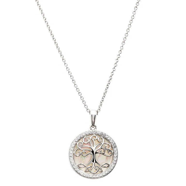 Mother of Pearl Silver Tree of Life Necklace Photo 3 
