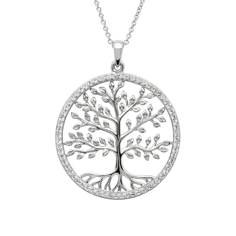 Silver Tree of Life Necklace set with Crystals